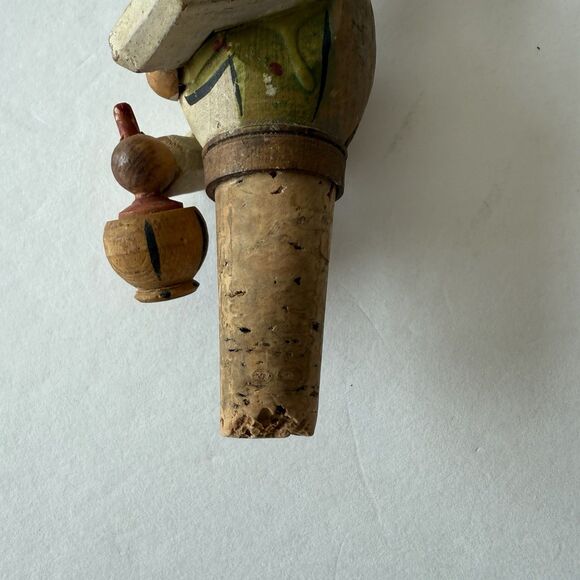 Vintage ANRI Hand Carved Man with Wine Bottle Mechanical Wooden Bottle Stopper - Picture 10 of 14